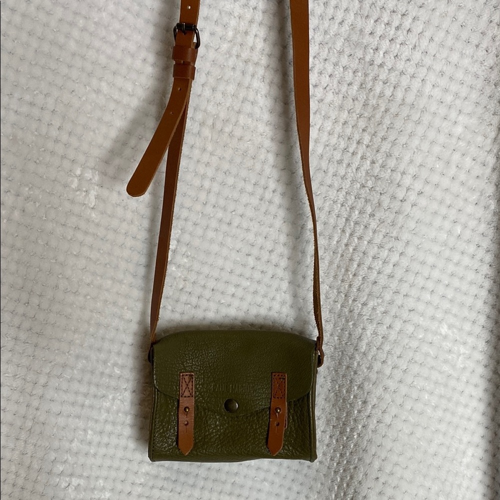 Paul Marius Leather Olive Green and Tan Crossbody Bag